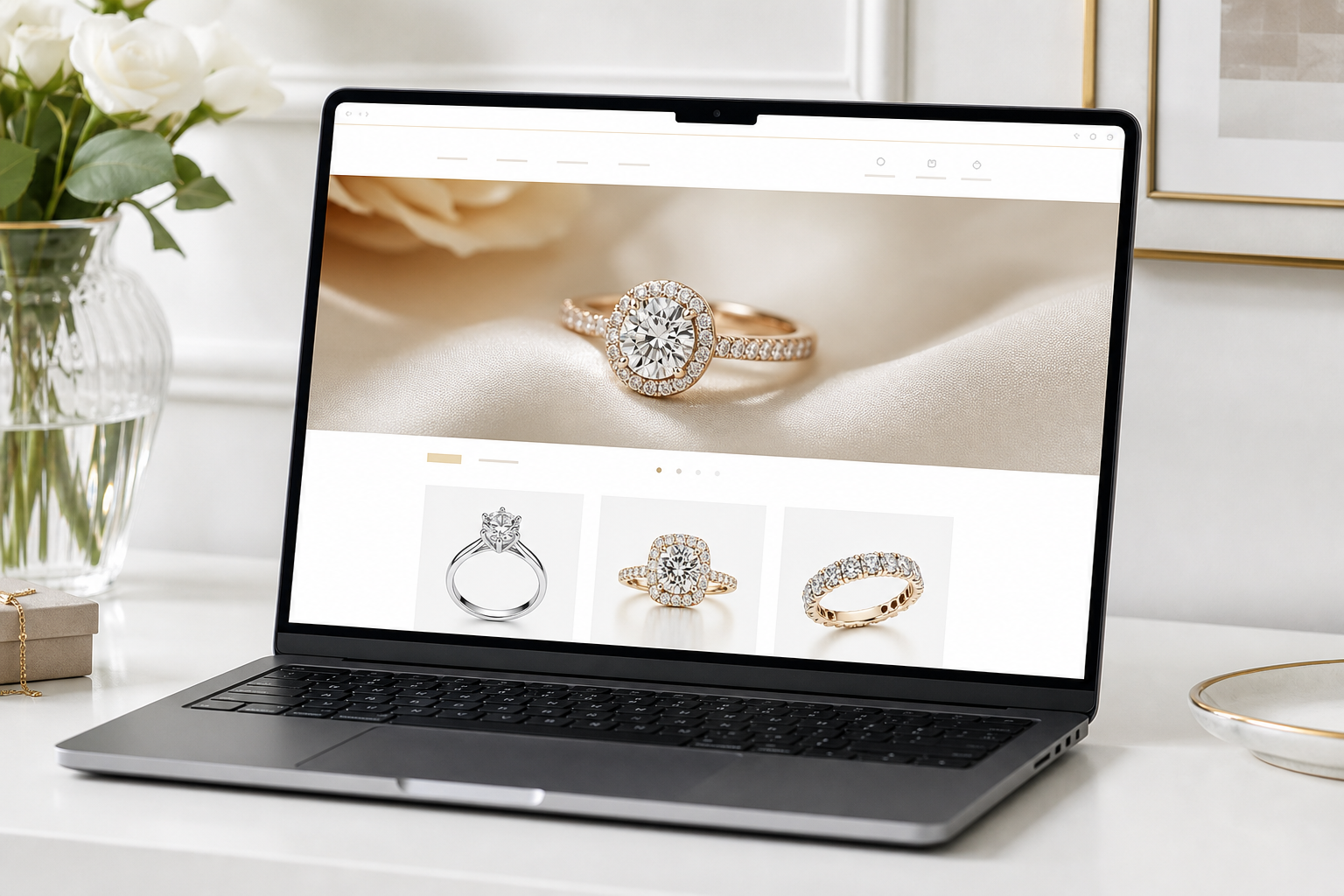Prestige Diamonds jewelry eCommerce website mockup